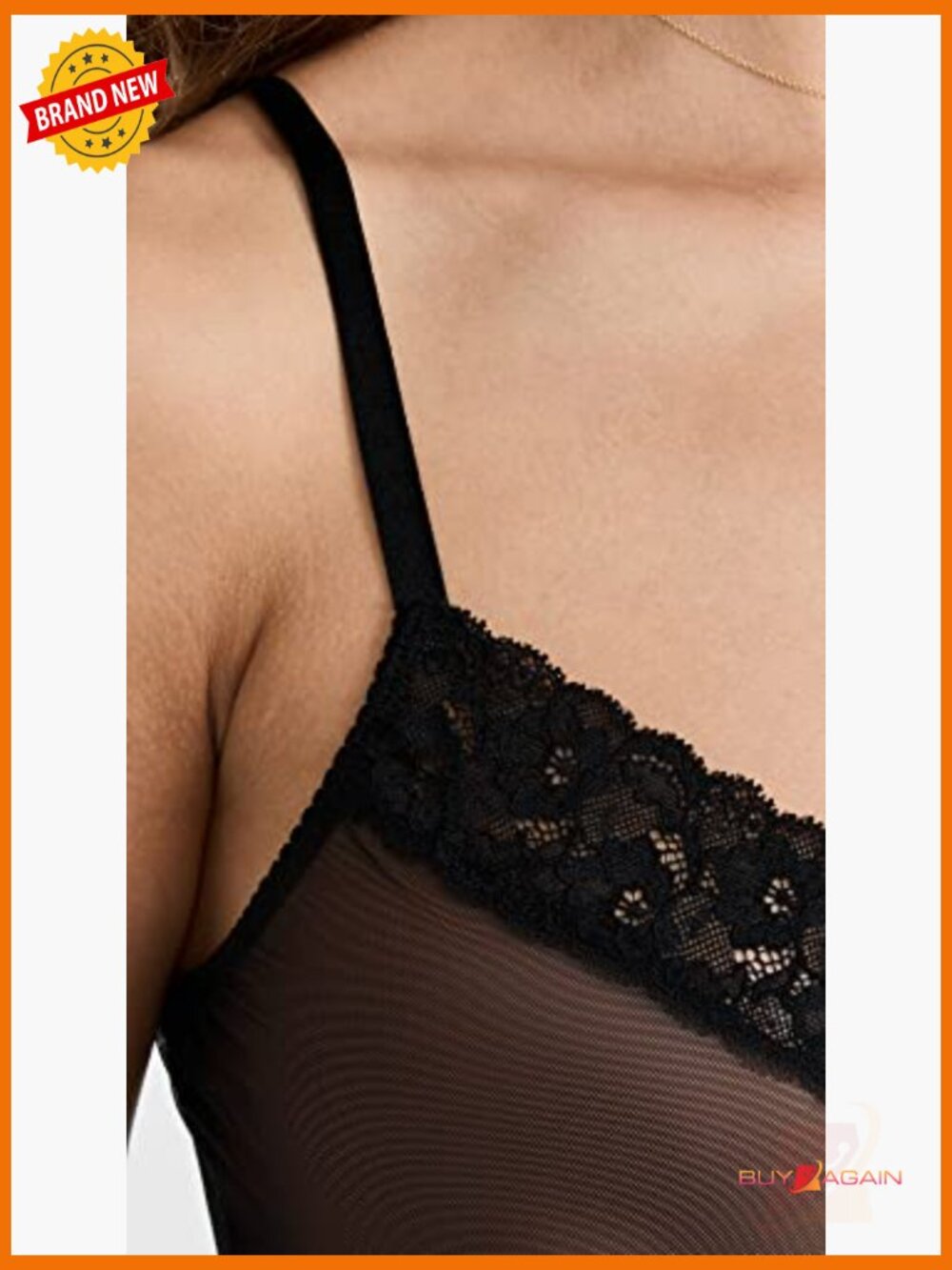 Sheer Mesh Chemise with Lace Trim Adjustable Straps - Picture 6 of 6